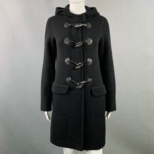 BRUNO MANETTI Size 4 Black Wool Cashmere Blend Knit Hooded Toggle Closure Coat